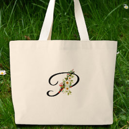 Classic monogram P red white flower mother gift  ラージトートバッグ