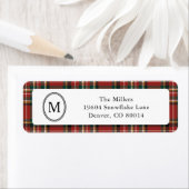 Classic Monogram Red Plaid Christmas Address ラベル (インサイチュ)