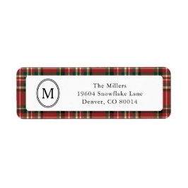 Classic Monogram Red Plaid Christmas Address ラベル