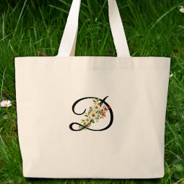 Classic monogram  red white flower mother gift ラージトートバッグ