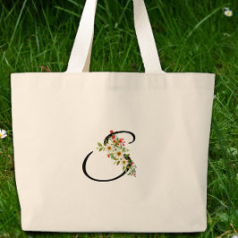 Classic monogram S red white flower mother gift  ラージトートバッグ