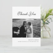 Classic Monogram Script Black White Wedding Photo サンキューカード (スタンド正面)