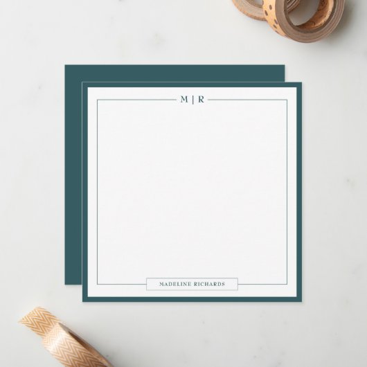 Classic Monogram Smoke Green Border Stationery ノートカード (正面/裏面インサイチュ)