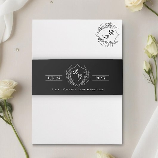 Classic monogram vintage crest wreath black 招待状ベリーバンド