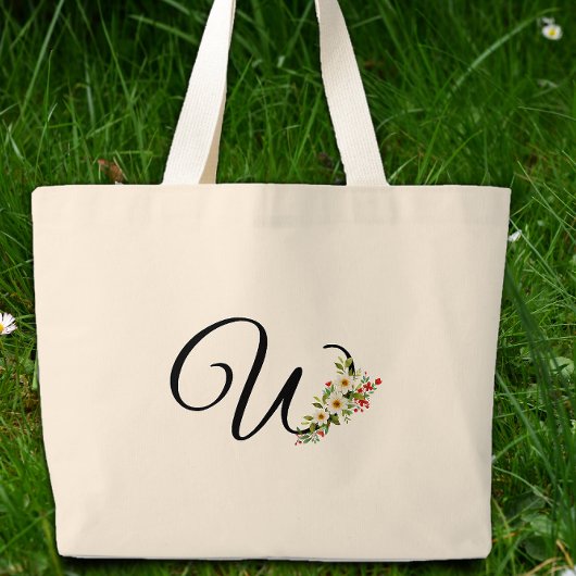 Classic monogram W red white flower mother gift  ラージトートバッグ
