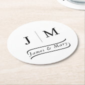 Classic Monogram Wedding Calligraphy line ラウンドペーパーコースター (アングル)
