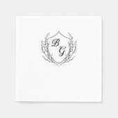 Classic monogram wedding crest black and white スタンダードカクテルナプキン (正面)
