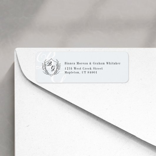 Classic Monogram Wedding Crest Return Address ラベル