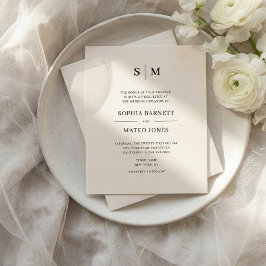 Classic Monogram White QR Code 4 Photo Wedding チラシ
