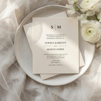 Classic Monogram White QR Code 4 Photo Wedding チラシ