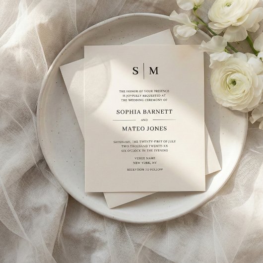 Classic Monogram White QR Code 4 Photo Wedding チラシ