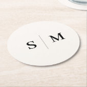 Classic Monogram White Wedding ラウンドペーパーコースター (アングル)