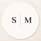 Classic Monogram White Wedding ラウンドペーパーコースター (正面)