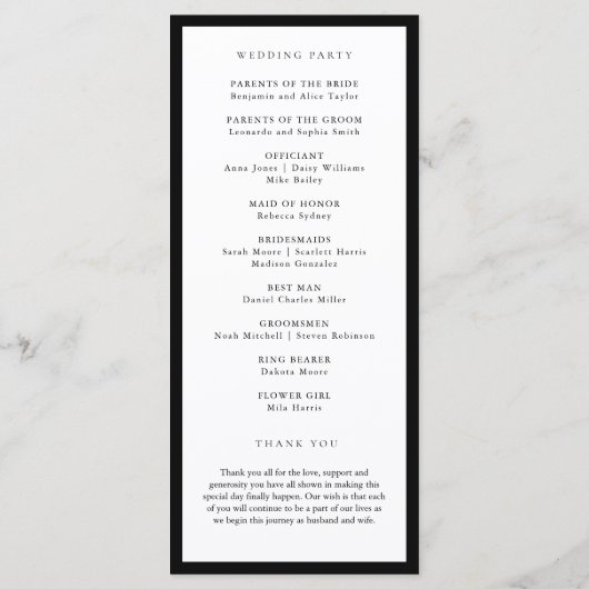 Classic Monogram Wreath Wedding Program メニュー (裏面)