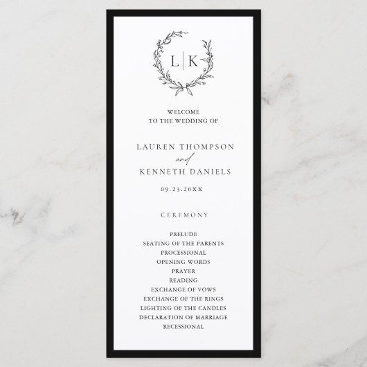 Classic Monogram Wreath Wedding Program メニュー (正面)