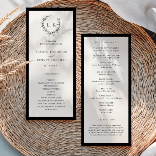 Classic Monogram Wreath Wedding Program メニュー