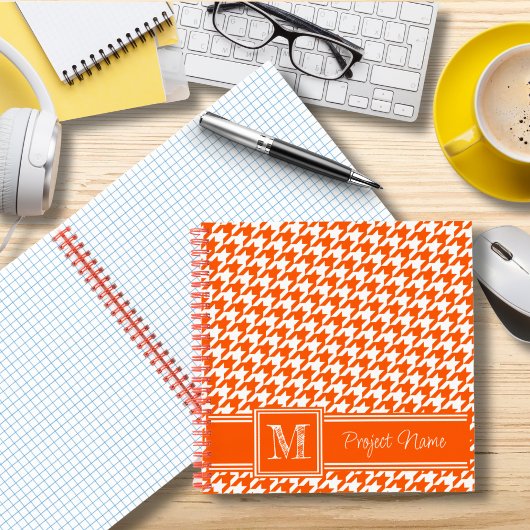 Classic Monogrammed Orange Houndstooth Graph Paper ノートブック