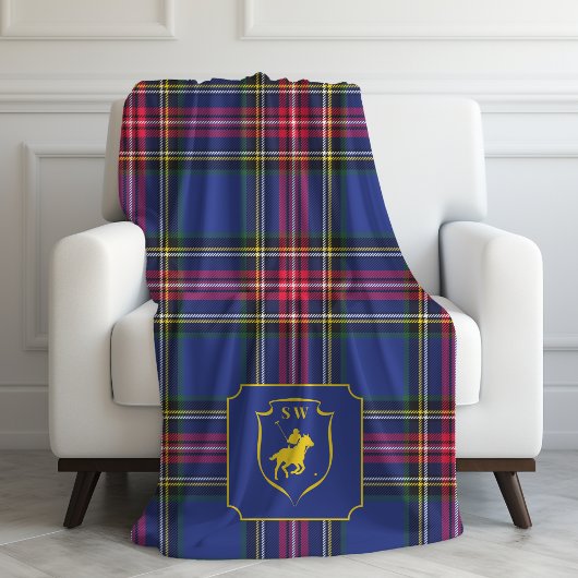 Classic Monogrammed Polo Equestrian Tartan Plaid  フリースブランケット