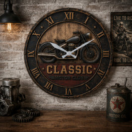 Classic Motorcycle Vintage Motor Club Rustic ラージ壁時計
