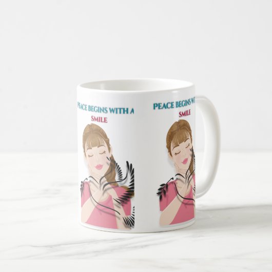 Classic Mug, 11 oz Peace Begins with a Smile Mug – コーヒーマグカップ (正面右)