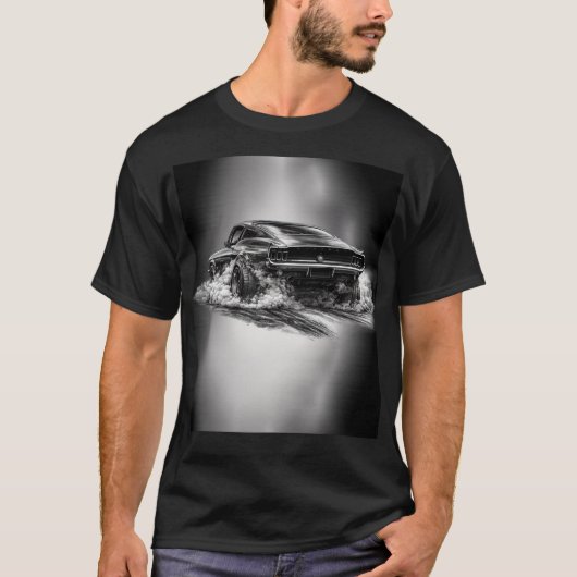 Classic Muscle Car Burnout Black & White Tシャツ (正面)