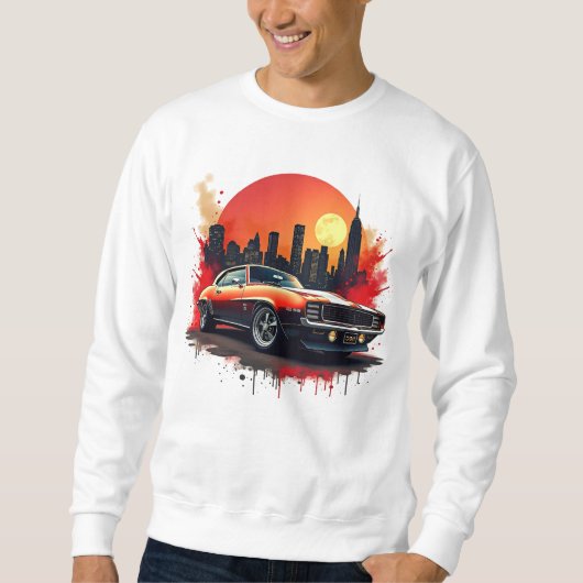 Classic Muscle Car with Bold Urban Skyline Design スウェットシャツ (正面)