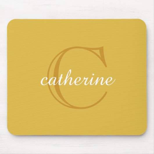 Classic Mustard Yellow Script Monogram マウスパッド (正面)