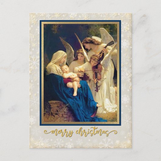 Classic Nativity Angels Music "Merry Christmas" シーズンポストカード (正面)