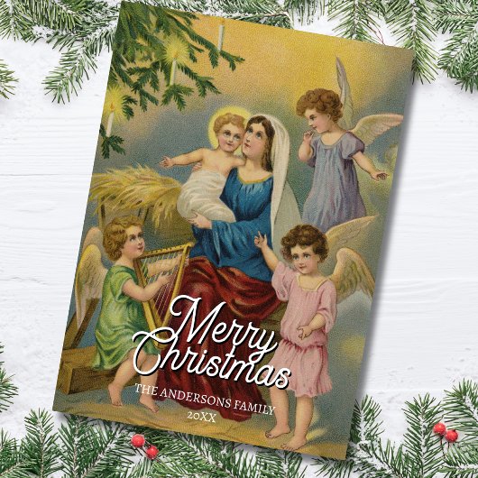 Classic Nativity Mary Baby Jesus Angels シーズンカード