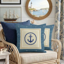 Classic Nautical Navy Blue & Gold Anchor Striped