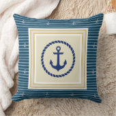 Classic Nautical Navy Blue & Gold Anchor Striped クッション (ブランケット)