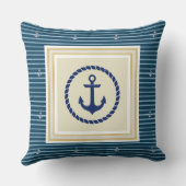 Classic Nautical Navy Blue & Gold Anchor Striped クッション (裏面)