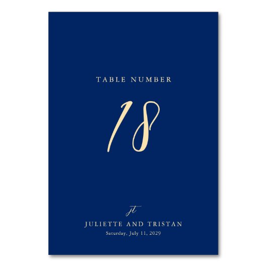 Classic Navy and Cream Elegant Wedding テーブルナンバー (正面)