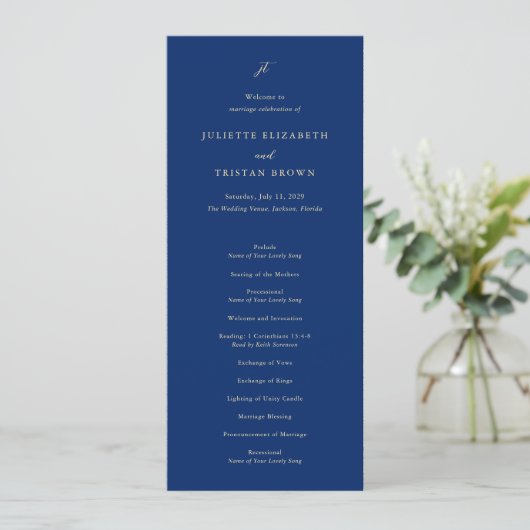 Classic Navy and Cream Elegant Wedding プログラム (スタンド正面)