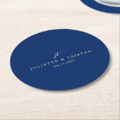 Classic Navy and Cream Elegant Wedding ラウンドペーパーコースター (アングル)