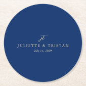 Classic Navy and Cream Elegant Wedding ラウンドペーパーコースター (正面)