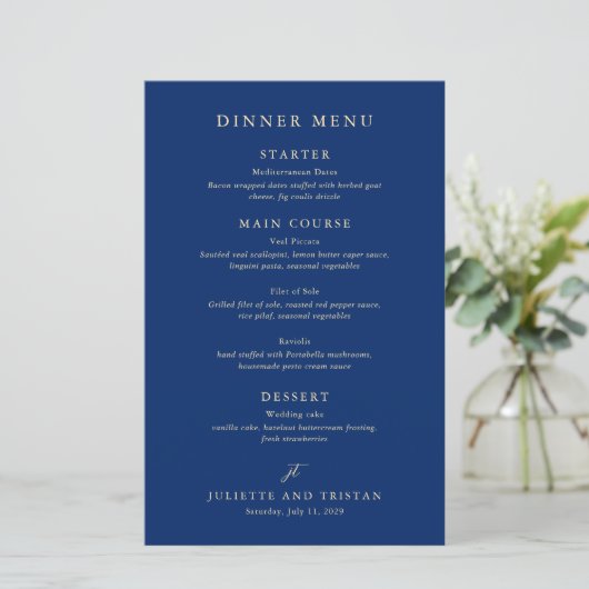 Classic Navy and Cream Elegant Wedding Menu (スタンド正面)