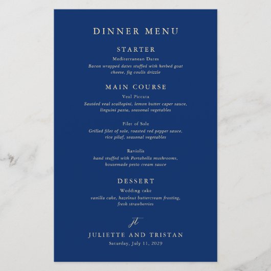 Classic Navy and Cream Elegant Wedding Menu (正面)