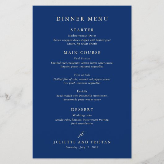 Classic Navy and Cream Elegant Wedding Menu チラシ (正面)