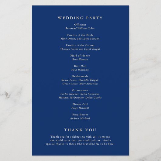 Classic Navy and Cream Elegant Wedding Program (裏面)