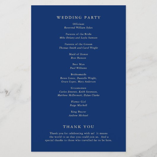 Classic Navy and Cream Elegant Wedding Program チラシ (裏面)