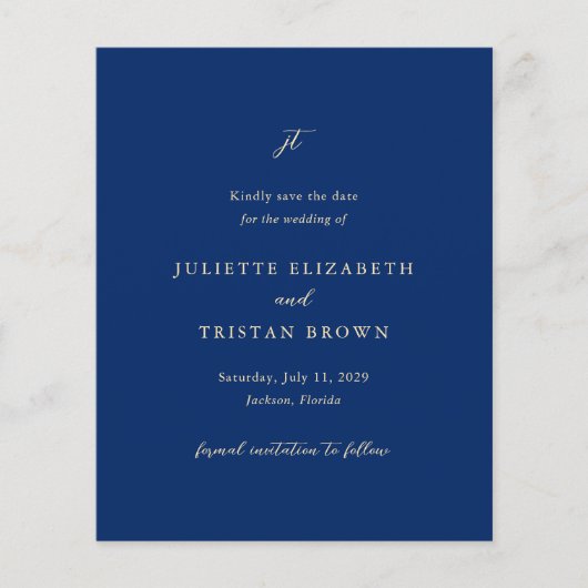 Classic Navy and Cream Wedding Save the Date チラシ (正面)