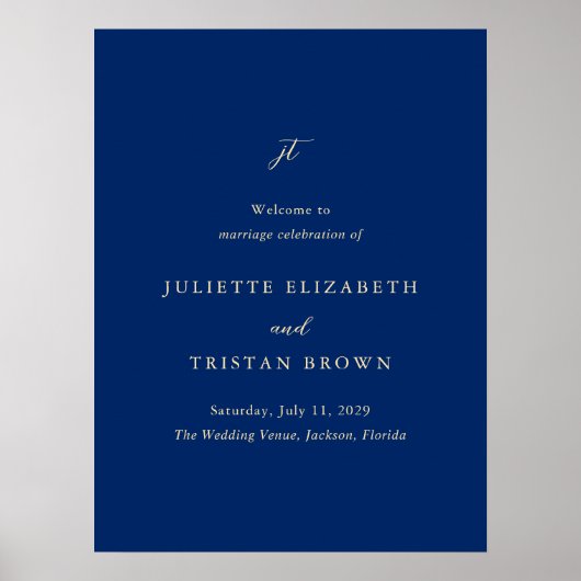 Classic Navy and Cream Wedding Welcome Sign ポスター (正面)