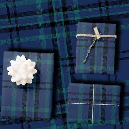 Classic Navy and Green Tartan Christmas ラッピングペーパーシート