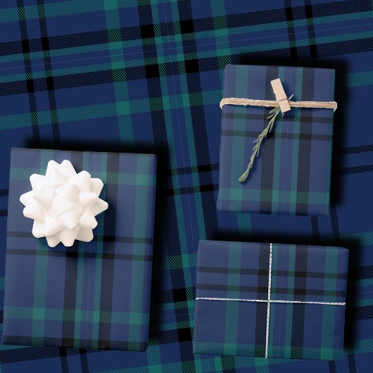 Classic Navy and Green Tartan Christmas ラッピングペーパーシート