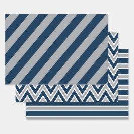 Classic Navy Blue and Gray Geometric Stripes ラッピングペーパーシート