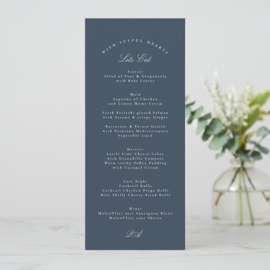 Classic Navy Blue Calligraphy Formal Wedding メニュー (スタンド正面)