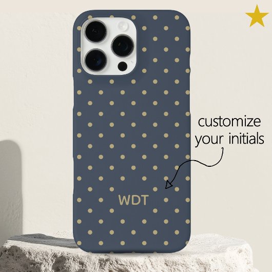 Classic Navy Blue Custom Monogram Polka Dot Case-Mate iPhoneケース