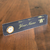 Classic Navy Blue Gold Floral Bell Custom  デスクネームプレート (側面)