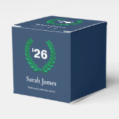 Classic Navy Blue & Green Laurel Wreath Graduation フェイバーボックス (正面サイド)